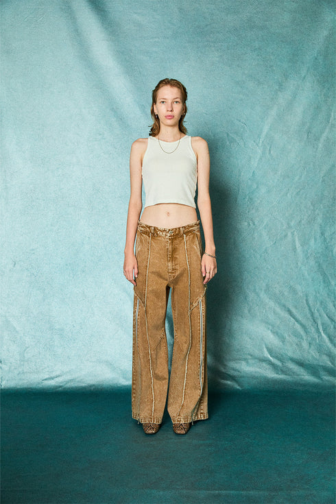【TAUPE】"カットオフジップデニムパンツ"